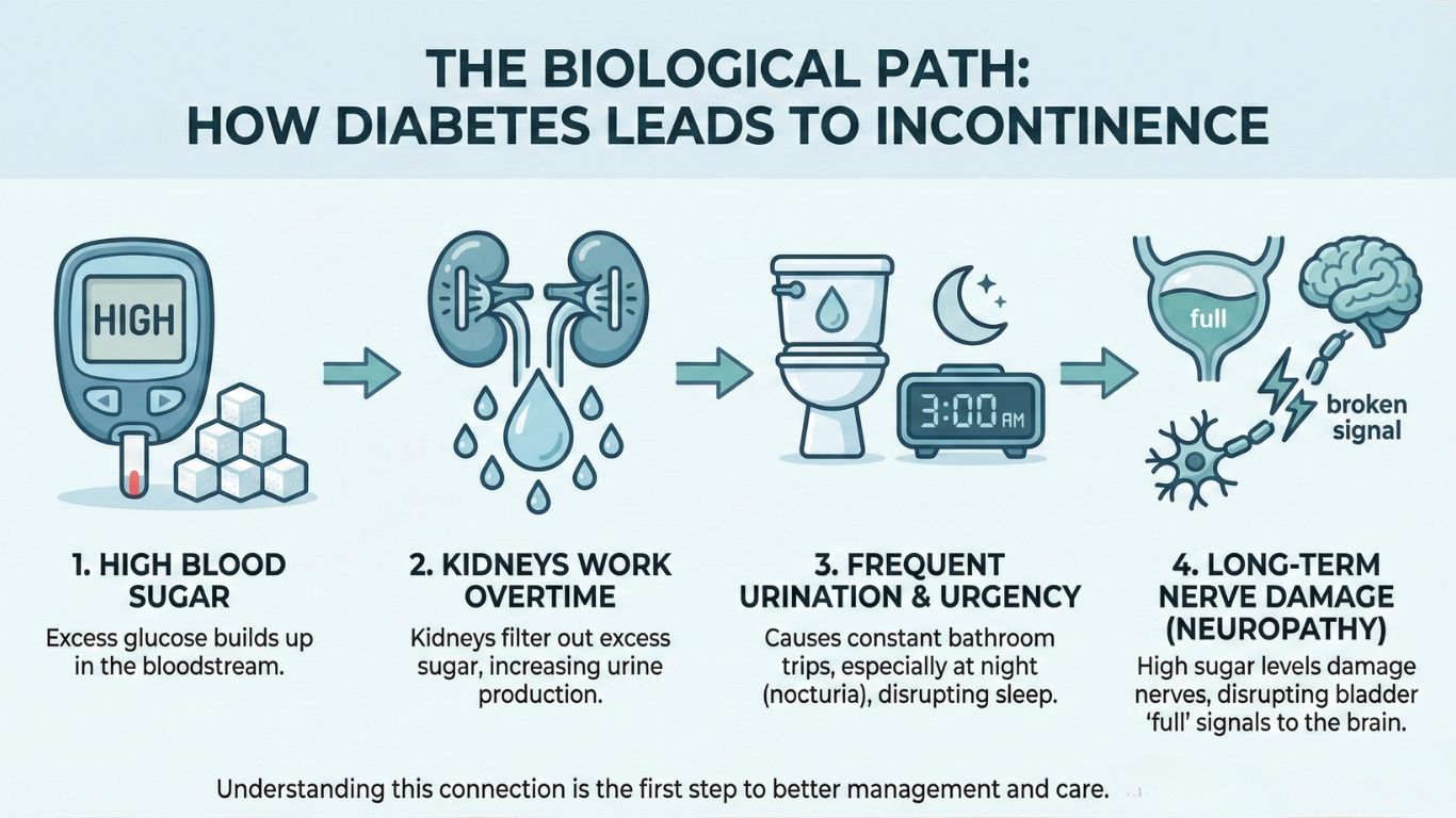 Infographic visual showing connection between Diabetes and Incontinence